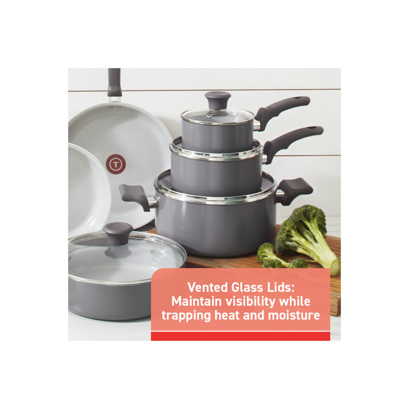 Tfal Fresh Ceramic Nonstick Cookware Set, Recycled Aluminum, 14 Piece